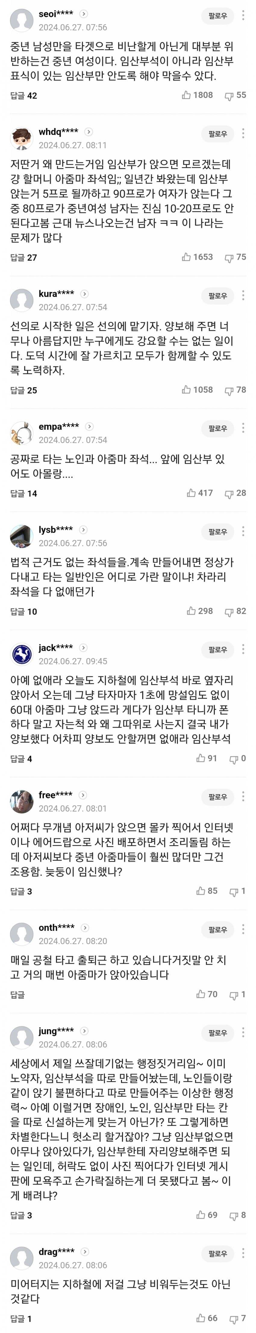 여성 전용이 된 임산부석