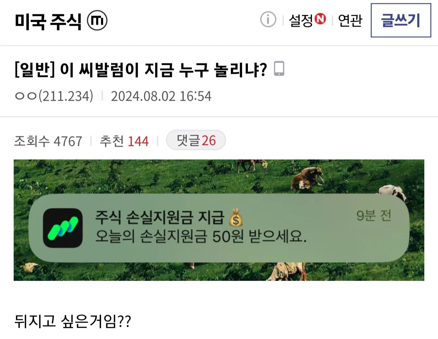 싱글벙글 대혼돈의 미장, 외화유출갤러리 반응