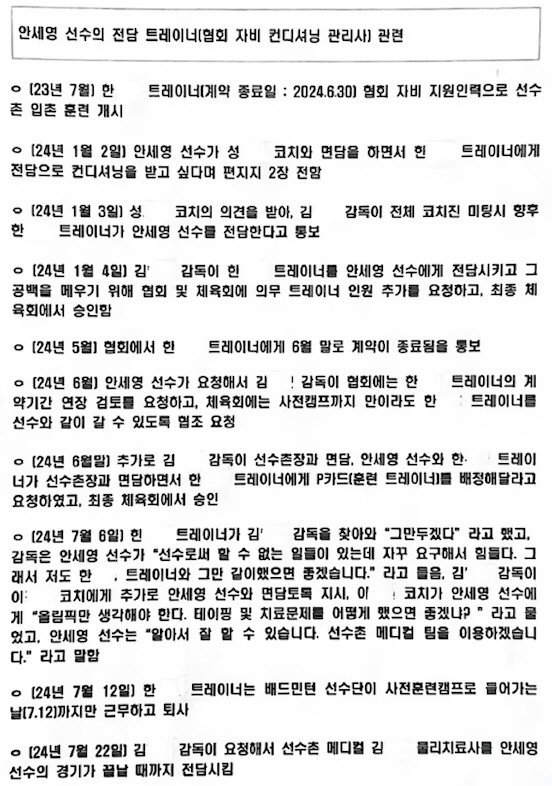 안세영 선수 인터뷰 관련 국가대표 코치진 사실확인서