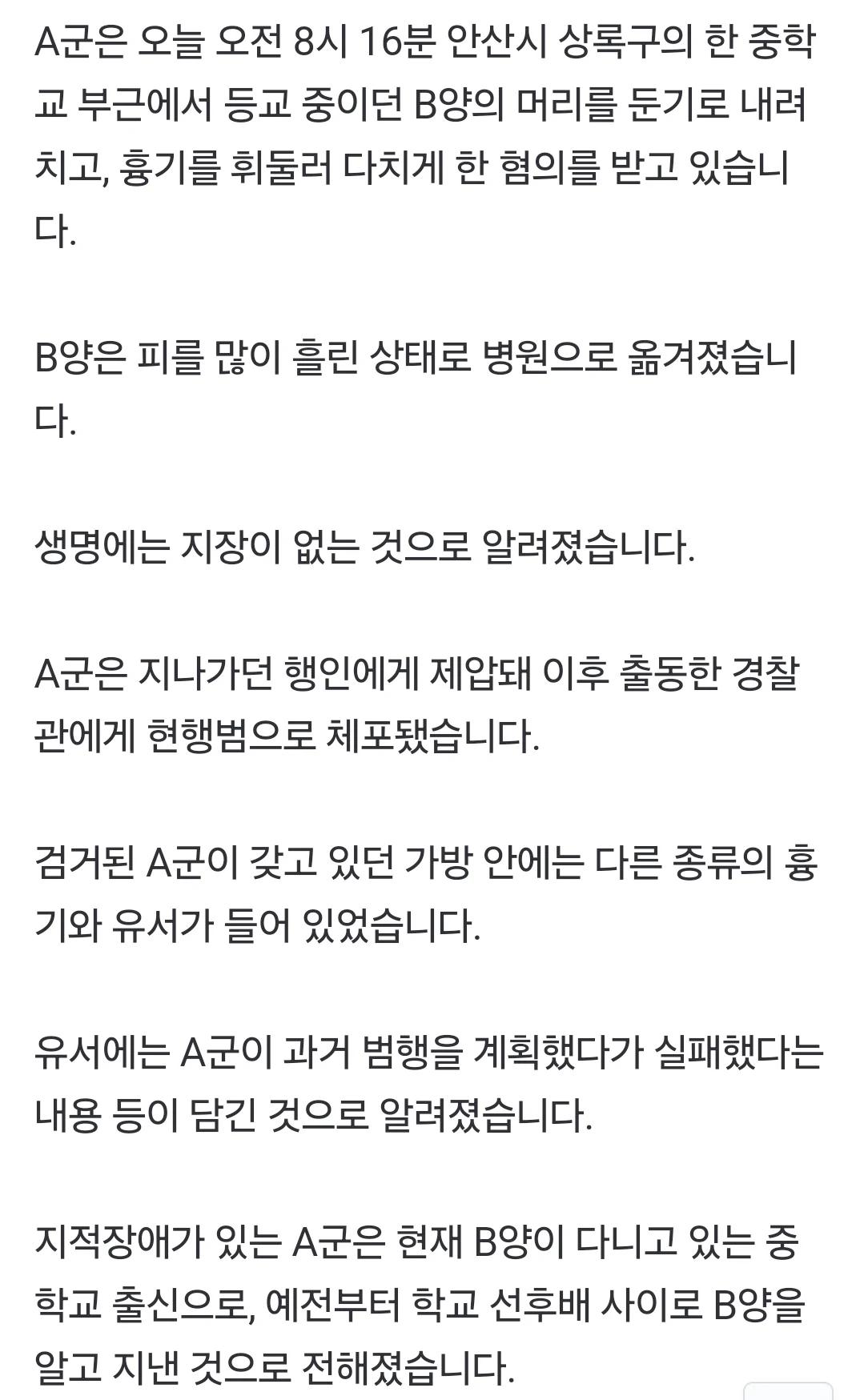 10대 지적장애인이 여중생 스토킹 후 살해시도.news