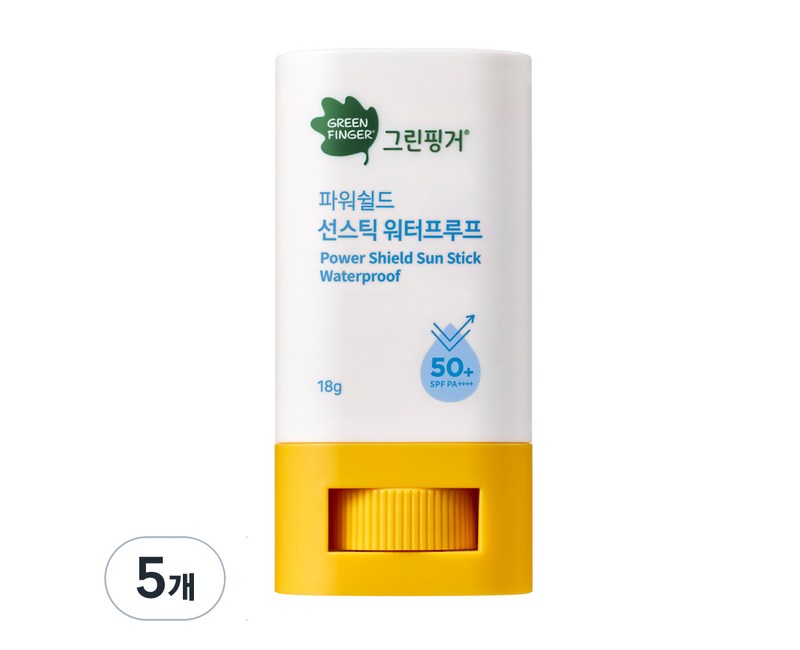 그린핑거 유아용 파워쉴드 선스틱 워터프루프 SPF50+ PA++++, 18g, 5개