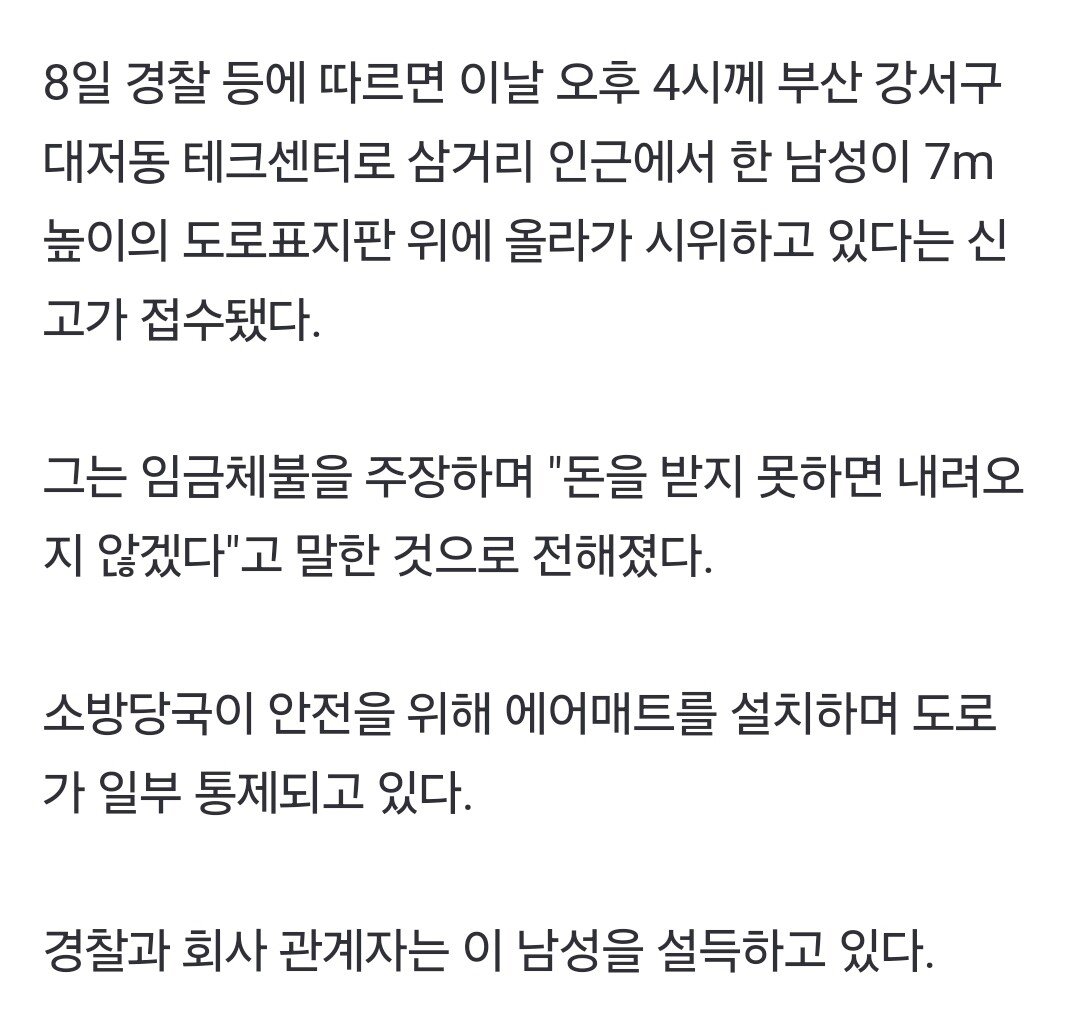 7M 도로표지판 위에 올라가버린 오늘자 부산 남자 ㄷㄷ