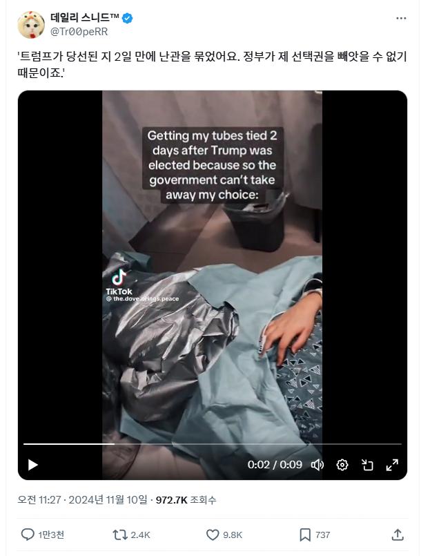 트럼프 당선됐다고 불임 수술 받는 미친년