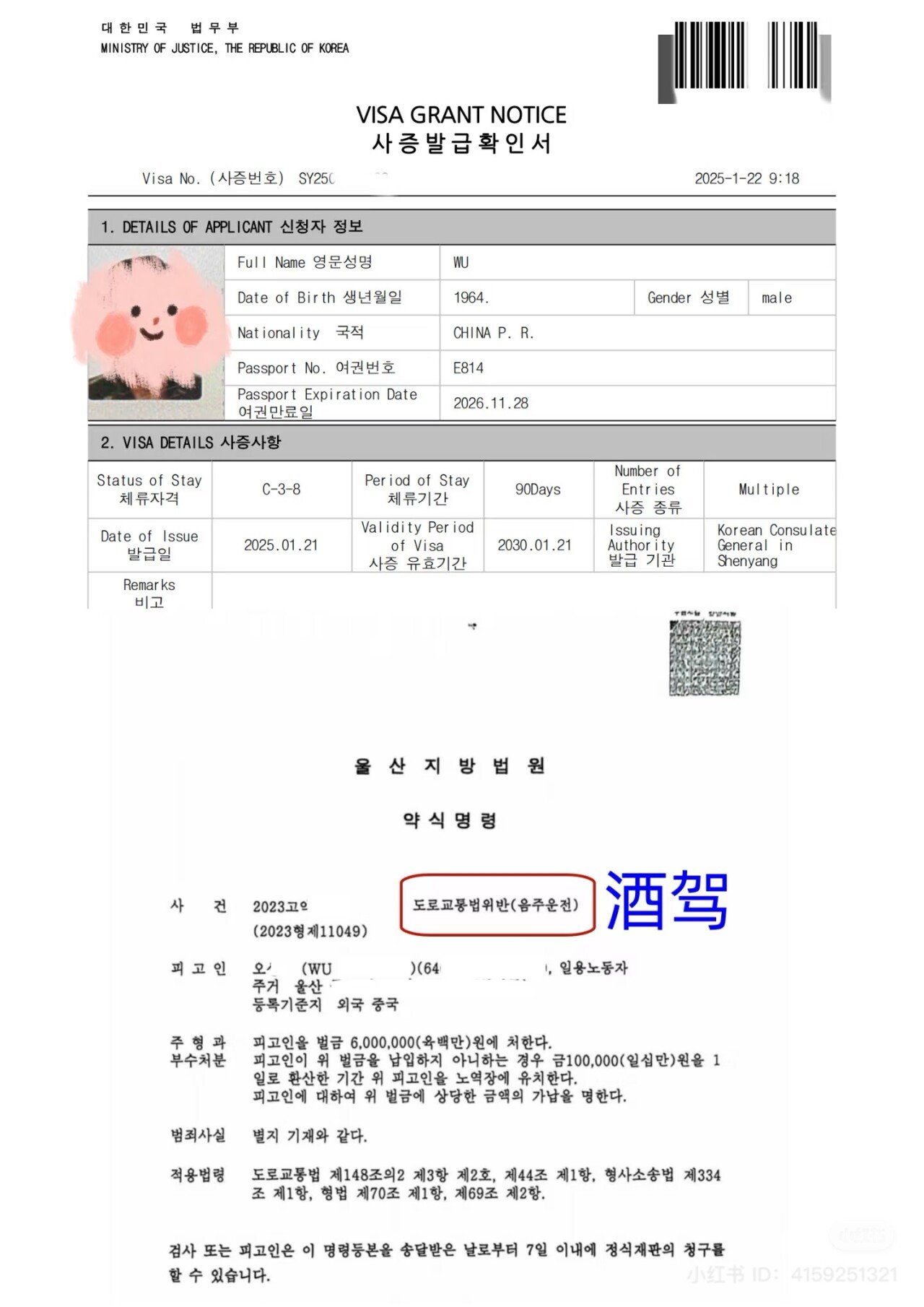 중국sns에 올라온 '조선족 전과자' 한국비자 발급 성공 광고