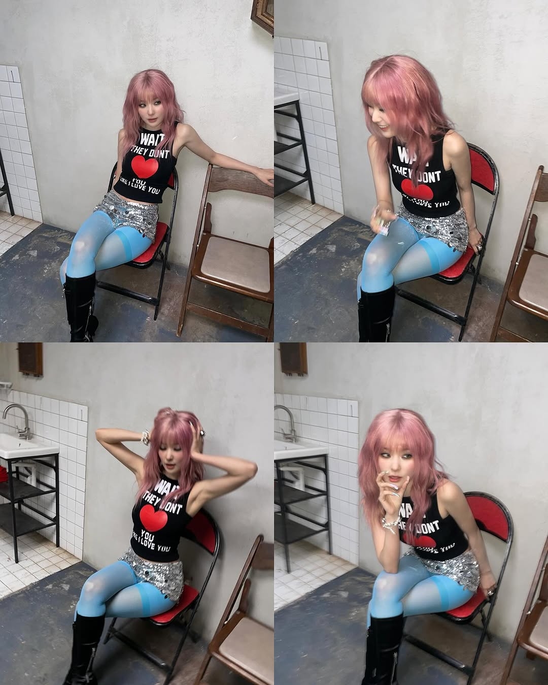 퇴폐미 넘치는 슬기...하늘색 + 흰 레이스 스타킹 밴드 야벅지