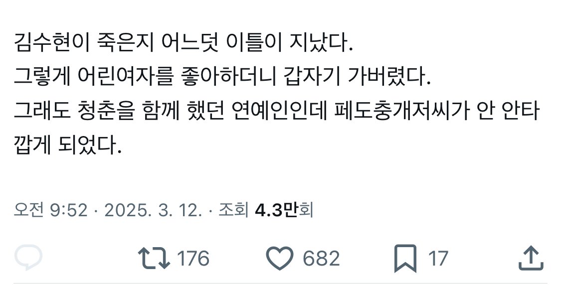 현타 제대로 온 김수현 1만팔 팬 계정