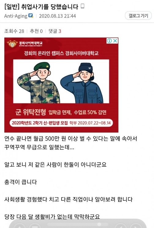 월 500 직장에 취업한 디시인