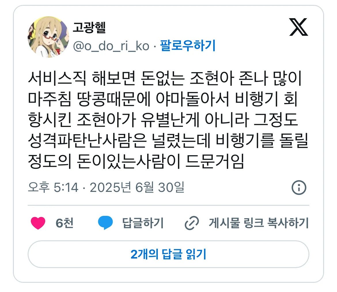 서비스직 해보면 돈없는 조현아 많이 마주침