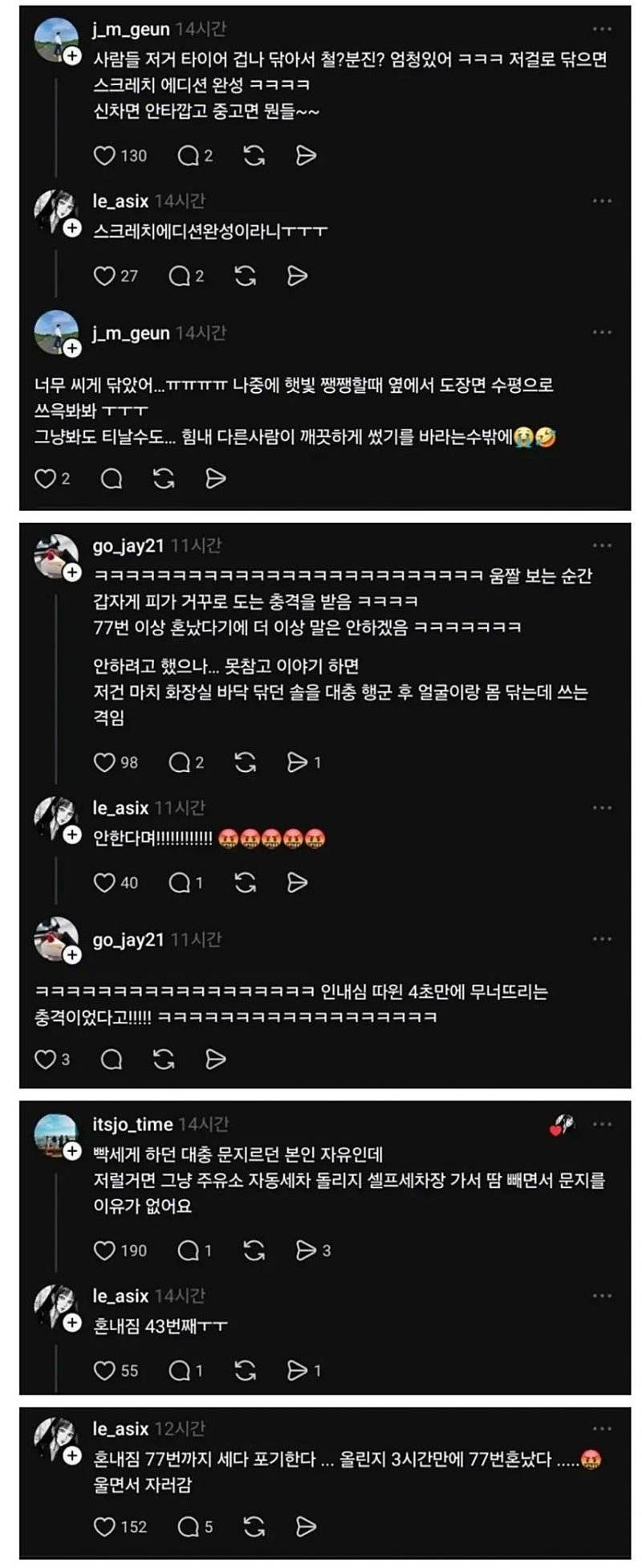 셀프세차 인증 올렸다가 먼지가 되도록 까인 여자