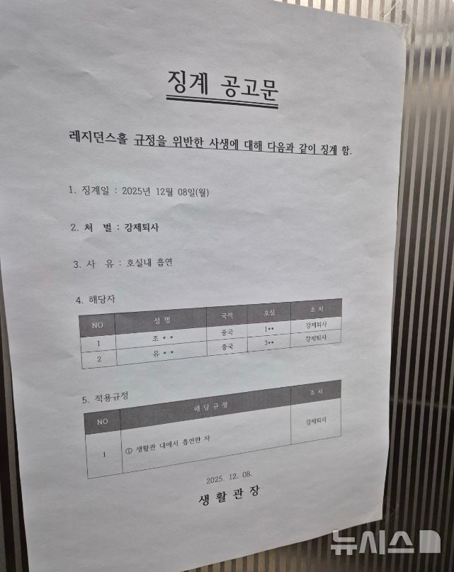 대학 기숙사 혐중 논란