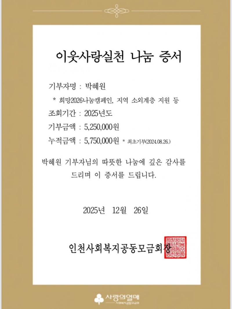 기부한 박혜원(HYNN)