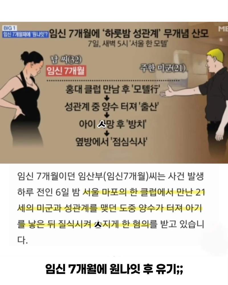 임신 중 원나잇 하다가 양수 터져 아기 유기한 여성
