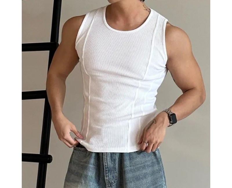 고즈웰컴퍼니 칠가이 두꺼운 머슬핏 스판 두줄 골지 나시 짐웨어 민소매