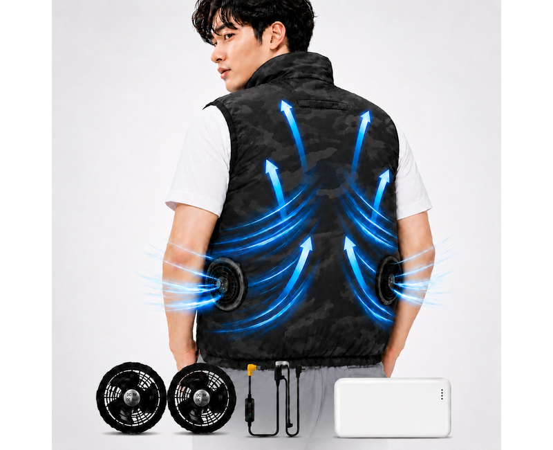 2026년 라이트 선풍기 조끼 +USB팬+ 대용량 보조배터리 세트/경량조끼,여름조끼,냉감조끼