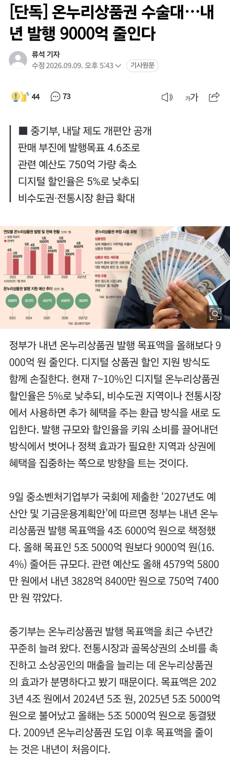 [단독] 온누리상품권 수술대…내년 발행 9000억 줄인다