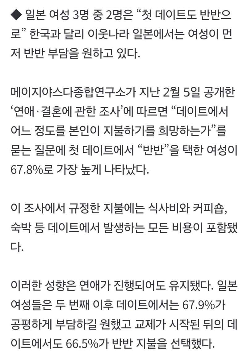 일본 여성 67%는 “첫 만남부터 반반”