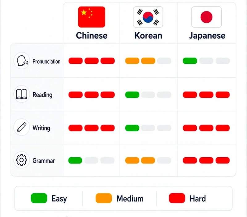 영어권 화자가 본 한중일 언어의 난이도.