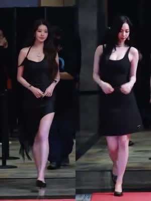 아이브 장원영 vs 에스파 카리나 블랙 나시 밀착 드레스 몸매 대결